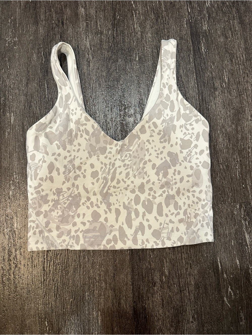 lululemon athletica White and Light Gray Animal-Print Long Line Sport’s Bra